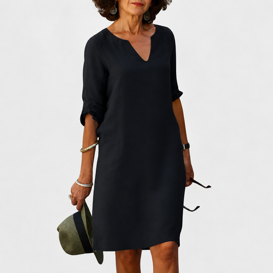 Midi Dress | Classic Split-Neck Shift