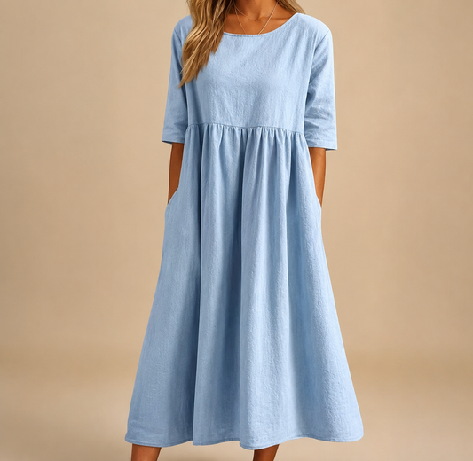 Midi Dress | Flattering Cotton Linen Swing