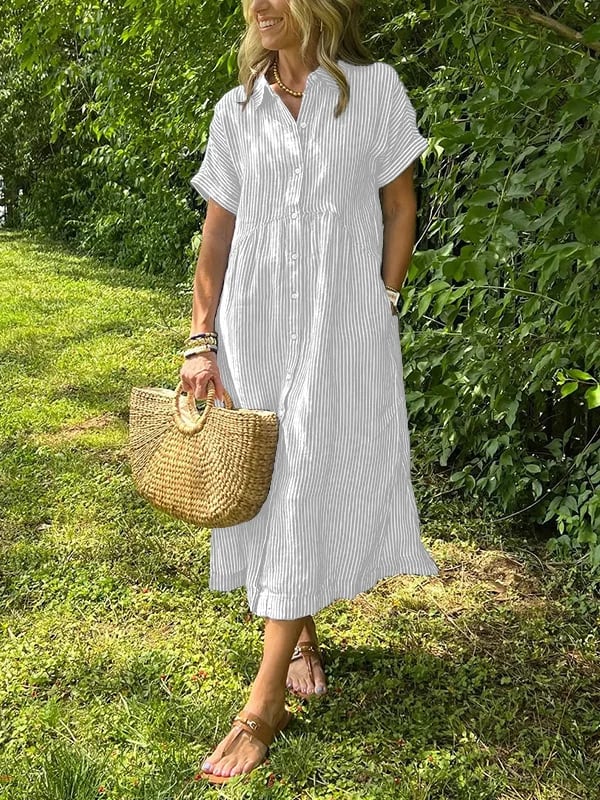 Midi Dress | Julianne Striped Button-Down Shirt Dress for Women