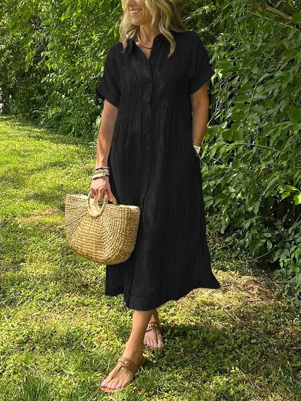 Midi Dress | Julianne Striped Button-Down Shirt Dress for Women
