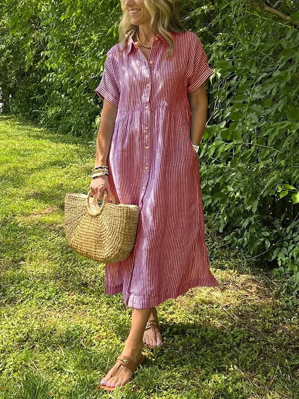 Midi Dress | Julianne Striped Button-Down Shirt Dress for Women