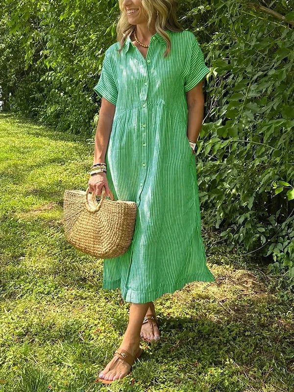 Midi Dress | Julianne Striped Button-Down Shirt Dress for Women