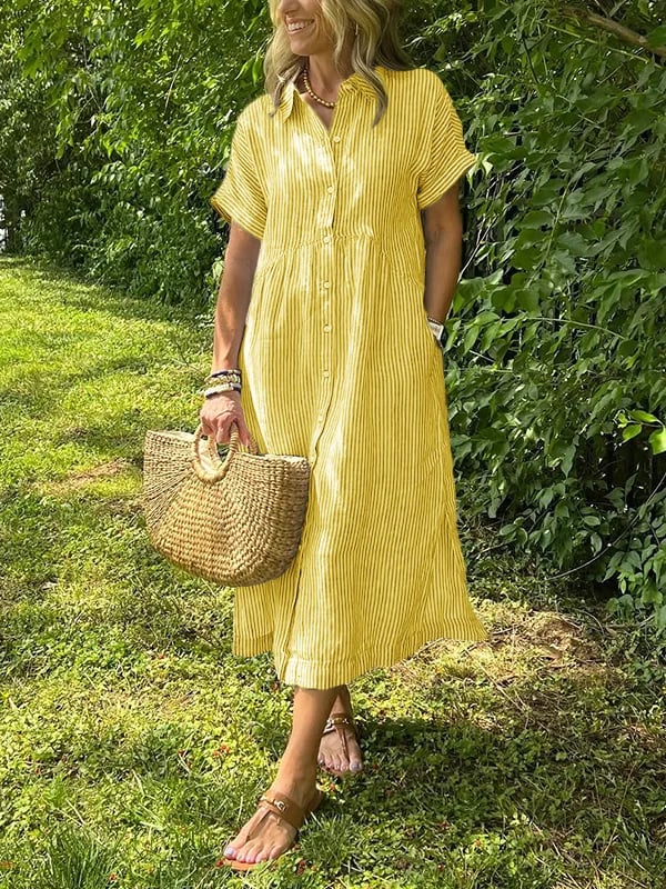 Midi Dress | Julianne Striped Button-Down Shirt Dress for Women