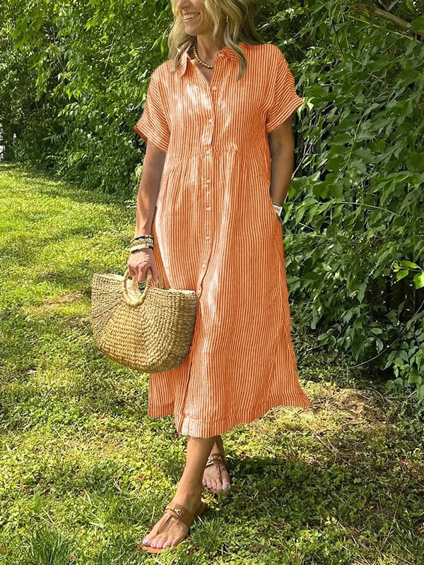 Midi Dress | Julianne Striped Button-Down Shirt Dress for Women