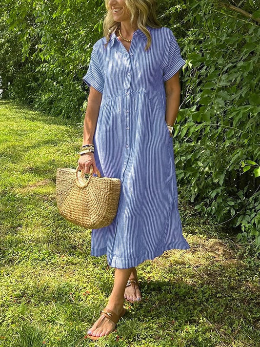 Midi Dress | Julianne Striped Button-Down Shirt Dress for Women