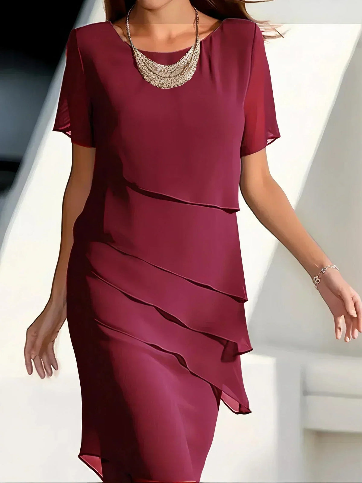 Midi Dress | Layered Chiffon Cascade