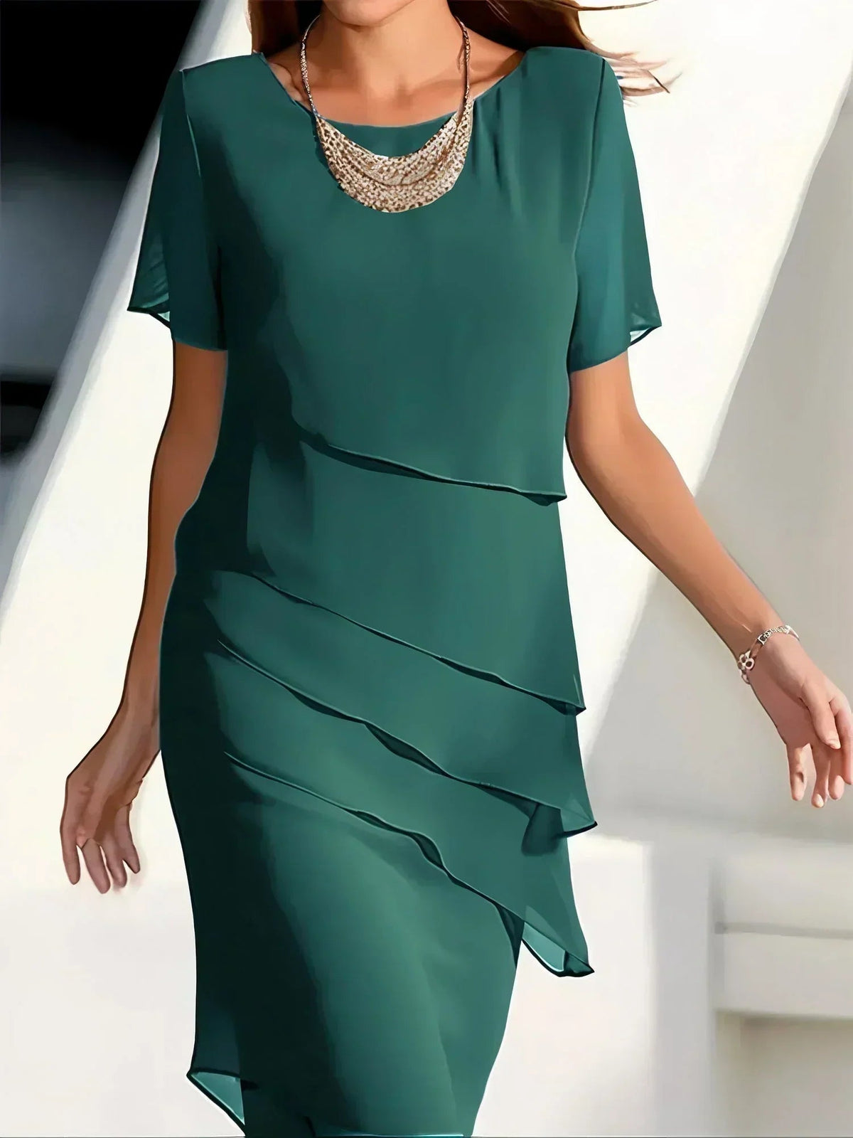 Midi Dress | Layered Chiffon Cascade