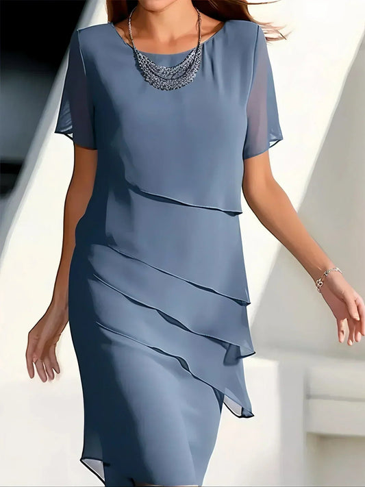 Midi Dress | Layered Chiffon Cascade