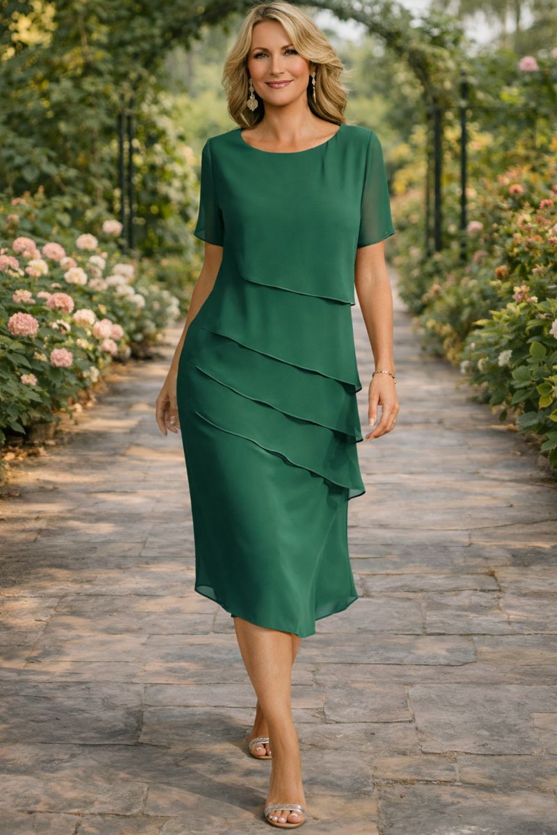 Midi Dress | Layered Chiffon Tiered