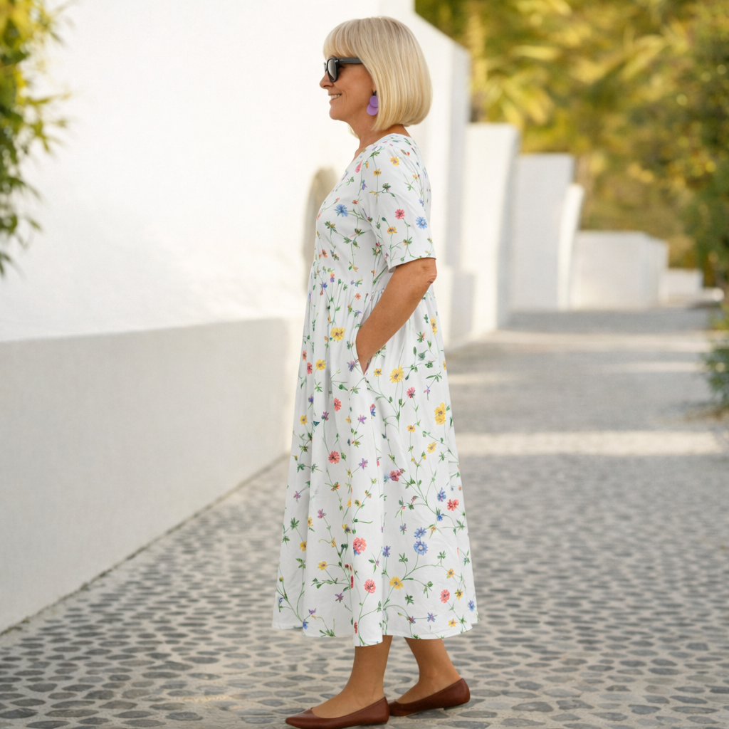 Midi Dress | Wildflower A-Line Cotton
