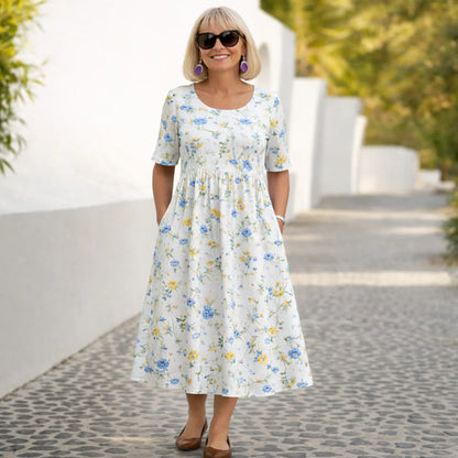 Midi Dress | Wildflower A-Line Cotton