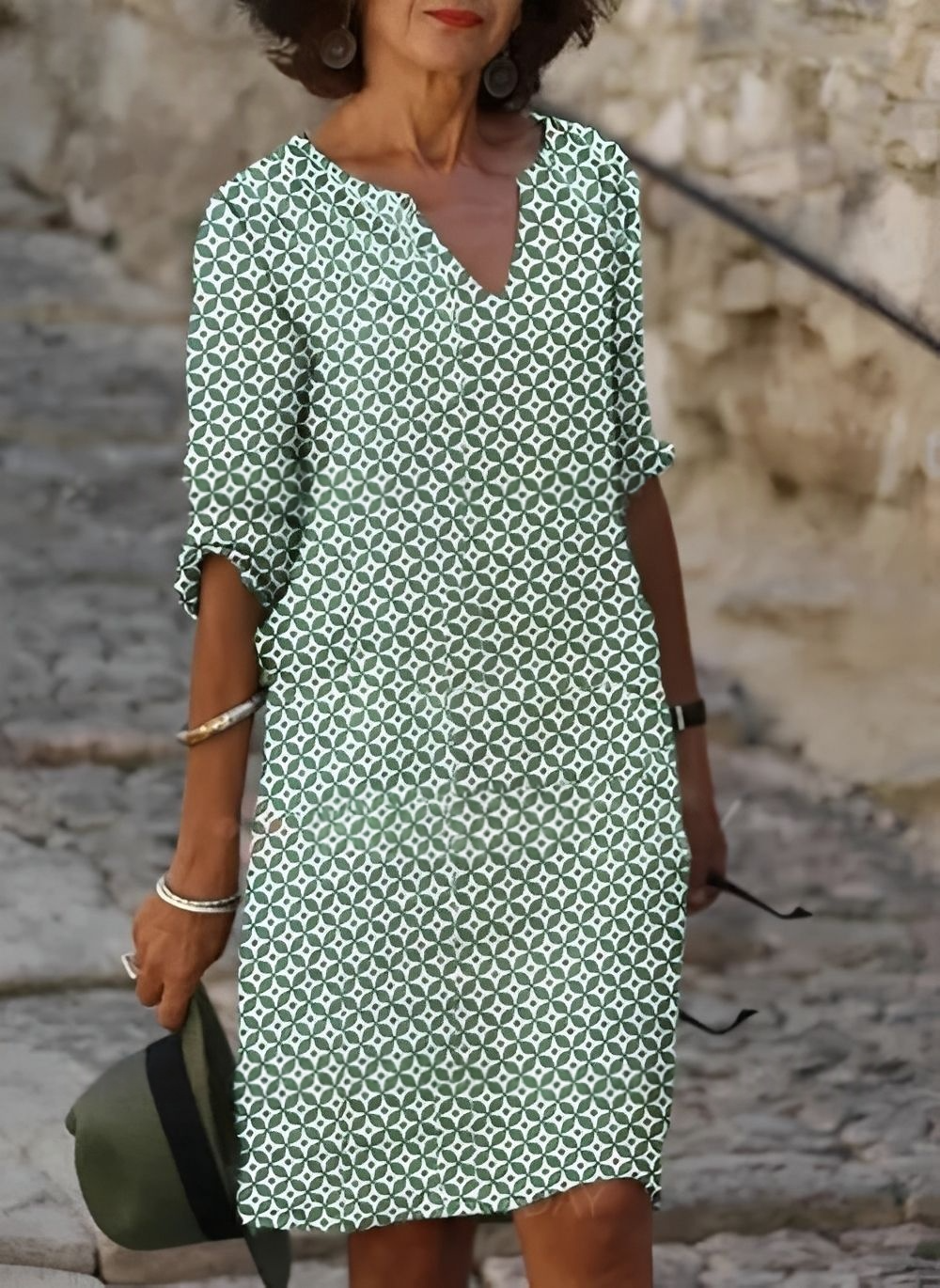 Midi Dress Women's | Geometric Print & Elegant Everyday Style