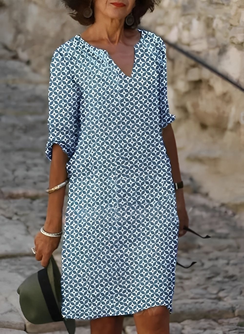 Midi Dress Women's | Geometric Print & Elegant Everyday Style
