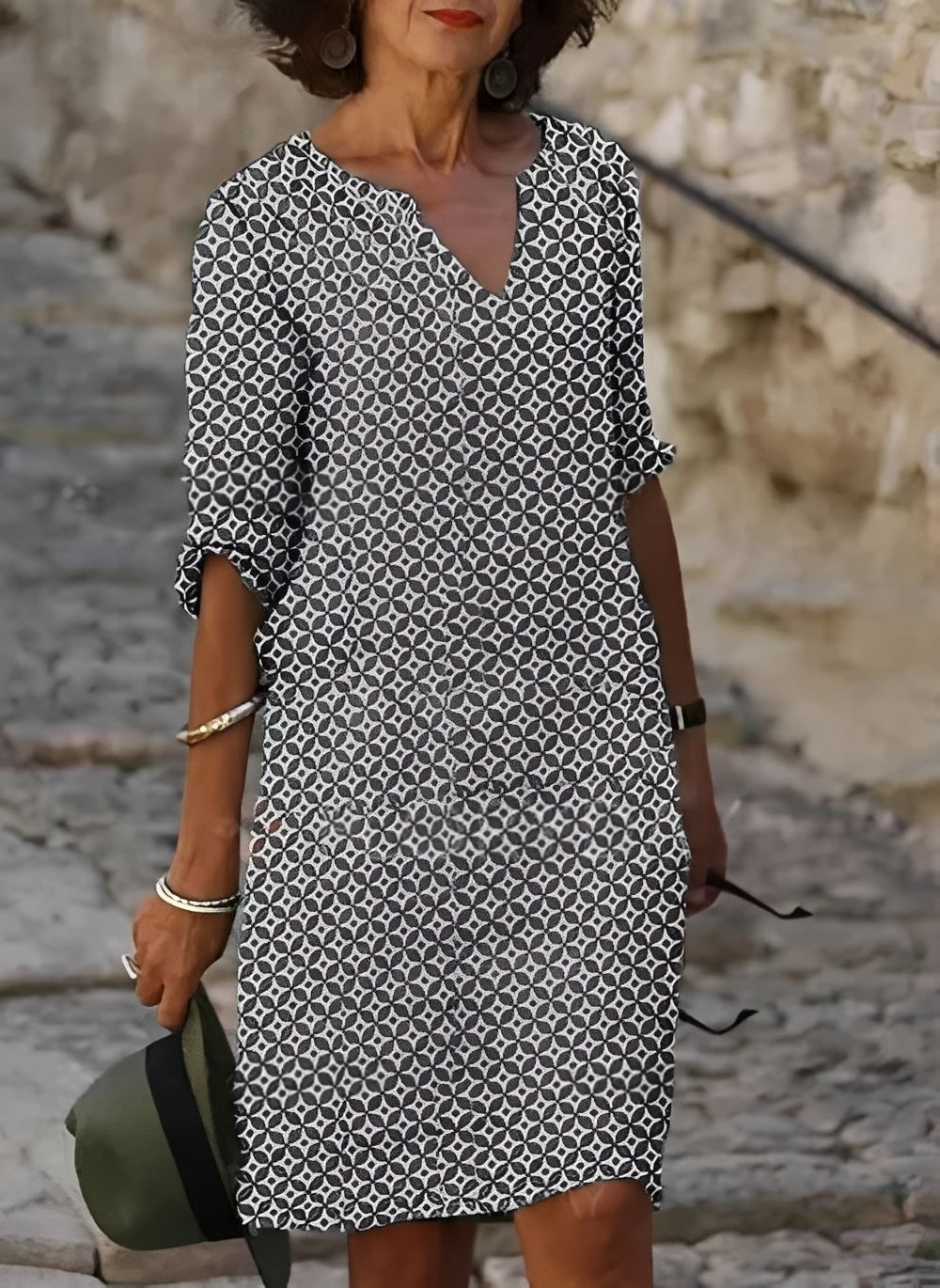 Midi Dress Women's | Geometric Print & Elegant Everyday Style