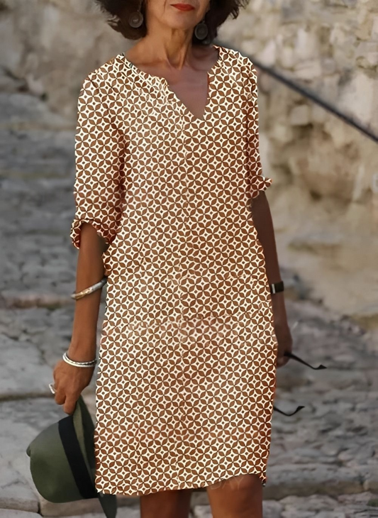 Midi Dress Women's | Geometric Print & Elegant Everyday Style