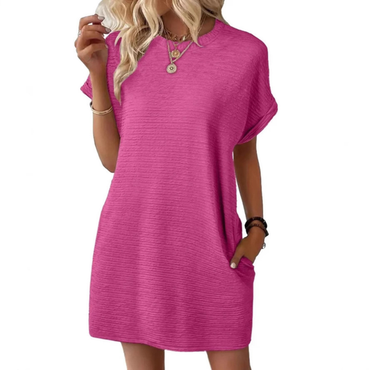 Mini Dress | Thalia Crew Neck Short-Sleeve Textured Dress for Women