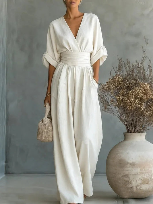 Women's Summer Jumpsuit | Elegant Wide Leg V-Neck