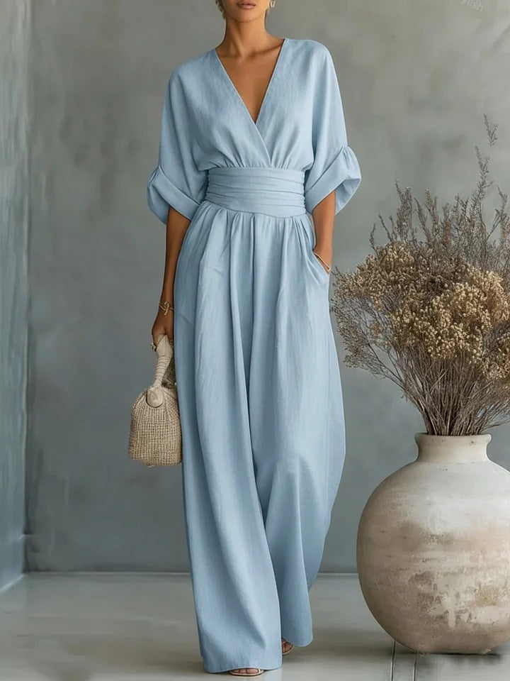 Women's Summer Jumpsuit | Elegant Wide Leg V-Neck