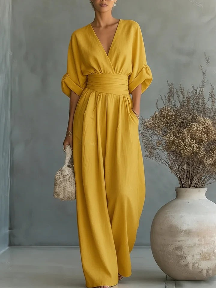 Women's Summer Jumpsuit | Elegant Wide Leg V-Neck
