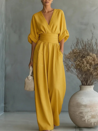 Women's Summer Jumpsuit | Elegant Wide Leg V-Neck