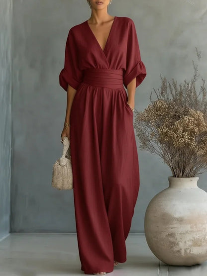 Women's Summer Jumpsuit | Elegant Wide Leg V-Neck