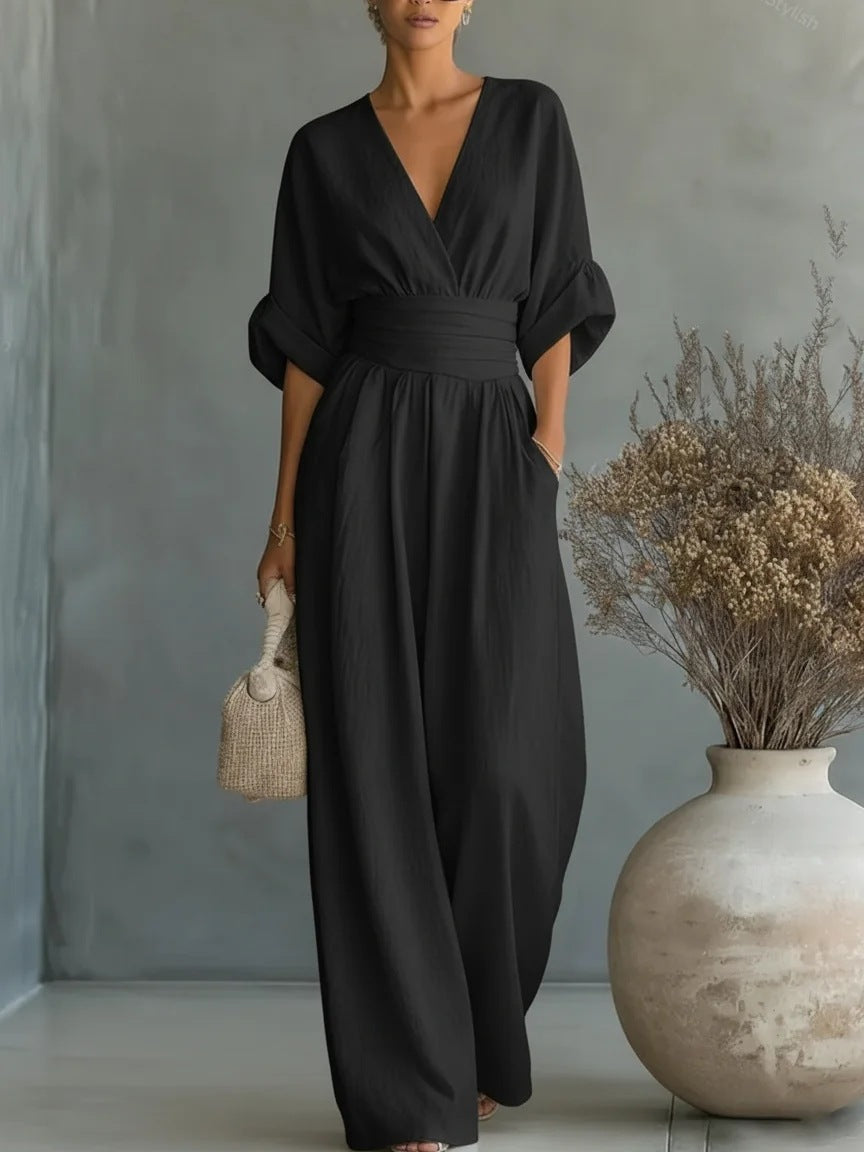 Women's Summer Jumpsuit | Elegant Wide Leg V-Neck