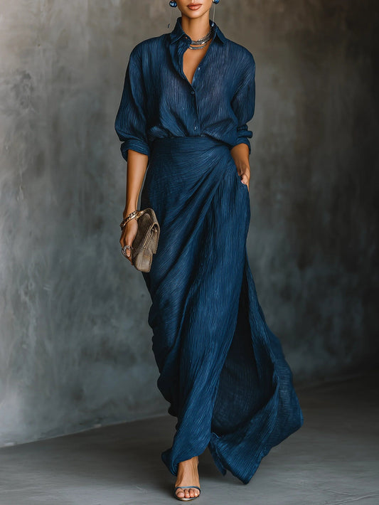 NAVY BLUE OUTFIT: SHIRT AND LONG SKIRT 0