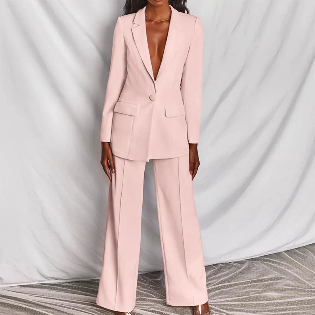 Nancy | Women’s Trouser Suit Longline Blazer Wide-Leg Structured 2