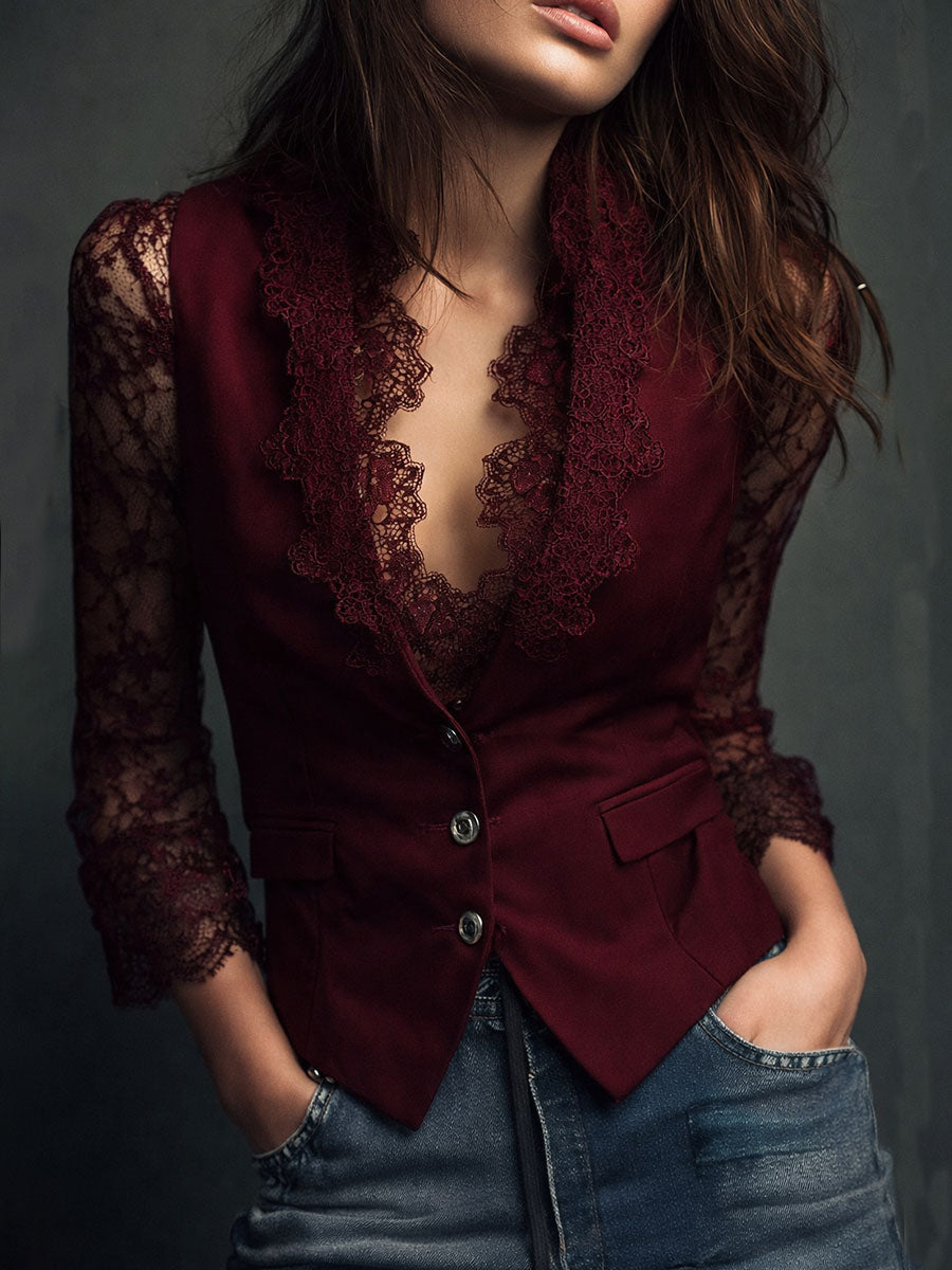 Noirelle - Lace Blazer Top 1