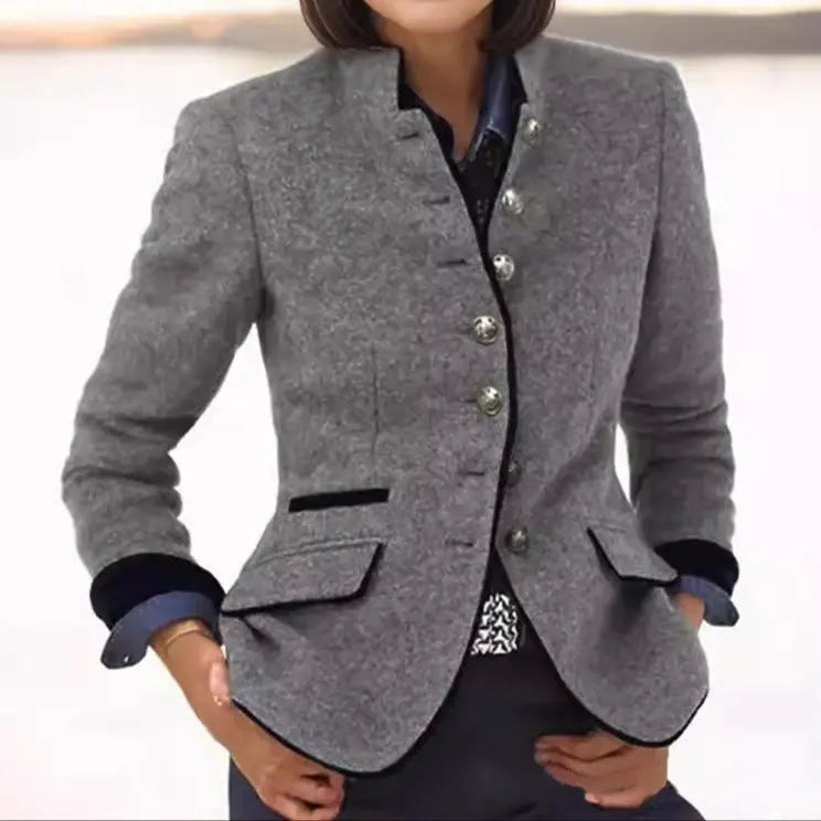 Wool Blazer with Contrast Trim for Women