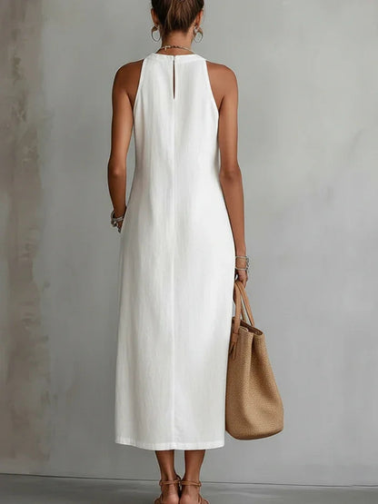 Women's Maxi Dress | Halterneck Geometric Lace Trim Design