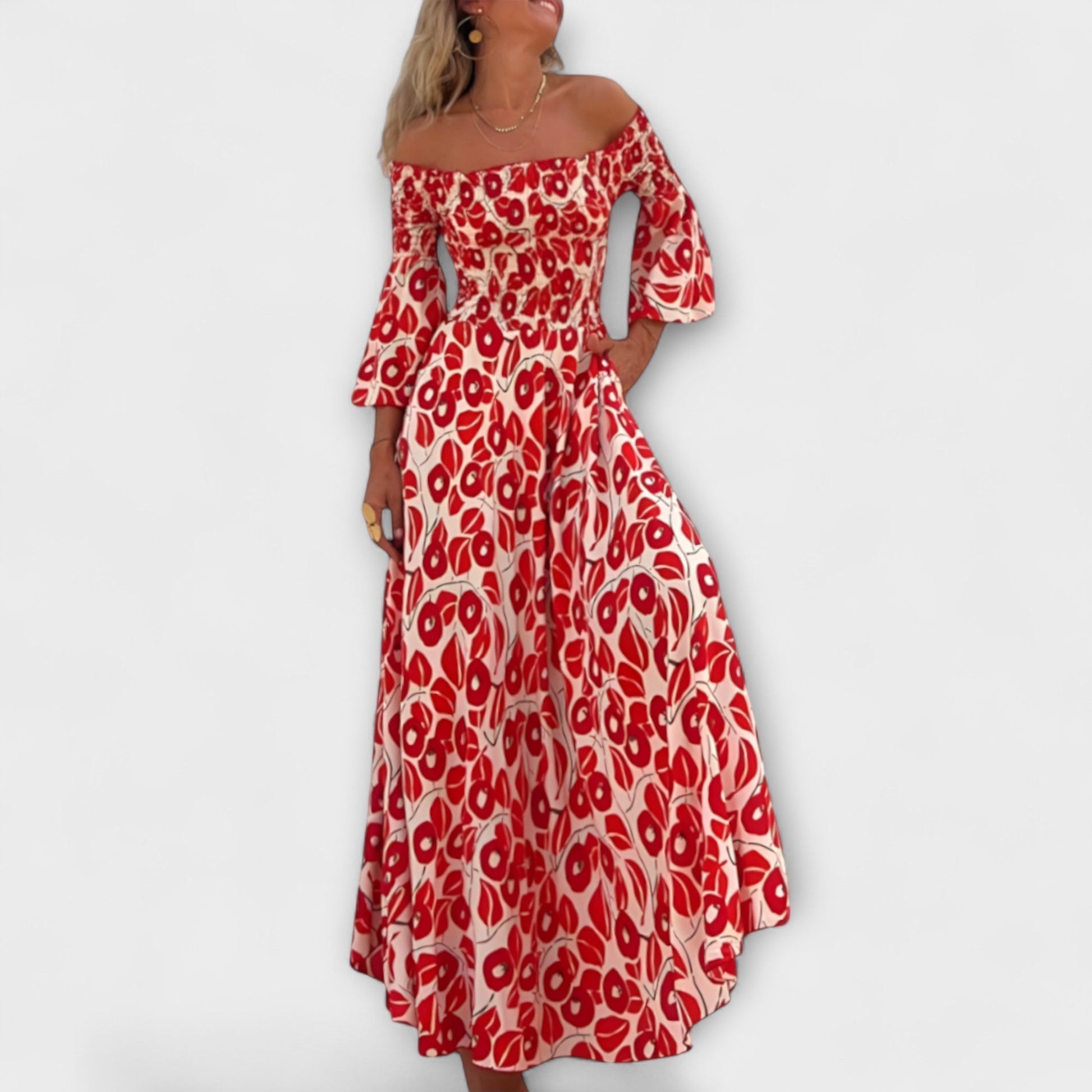 Ocean Floral Off-Shoulder Dress for Beach Days