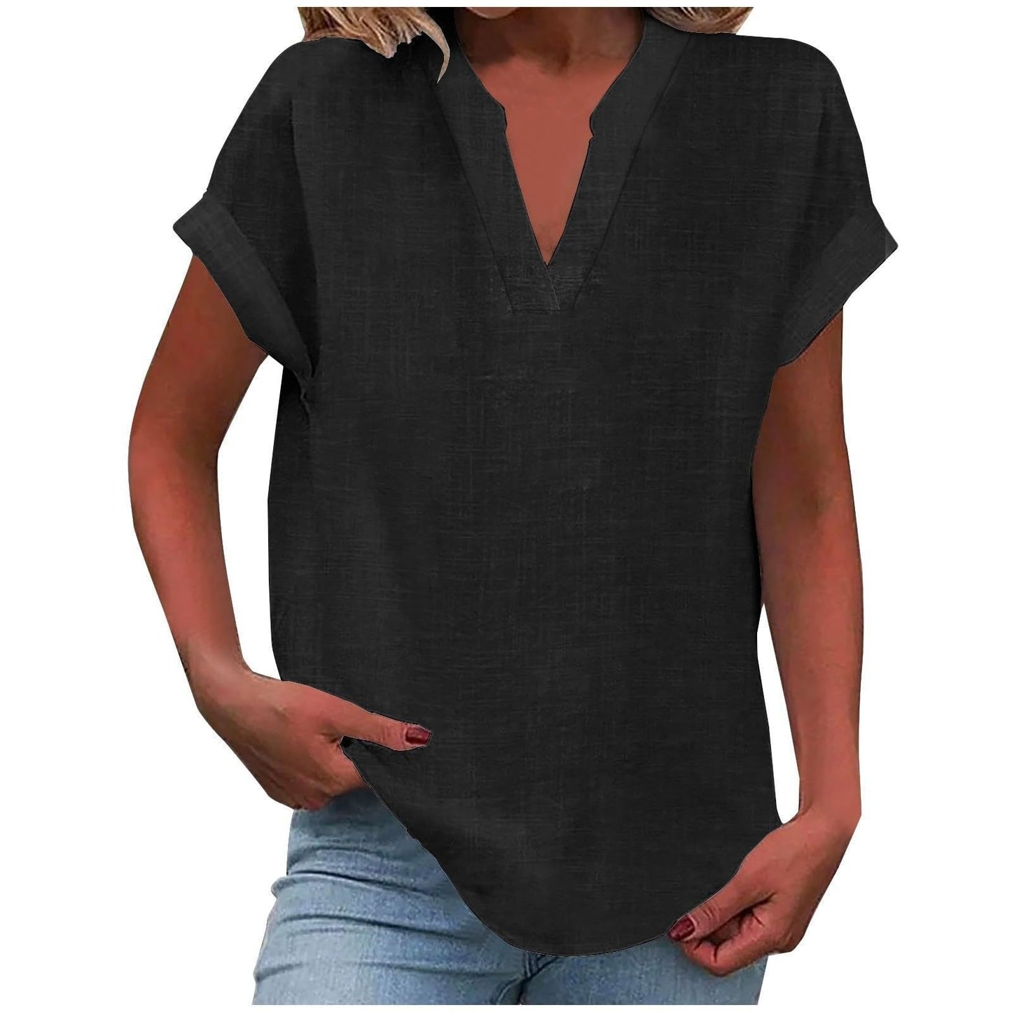 Olivia | Women's Relaxed-Fit V-Neck Short-Sleeve Blouse 10