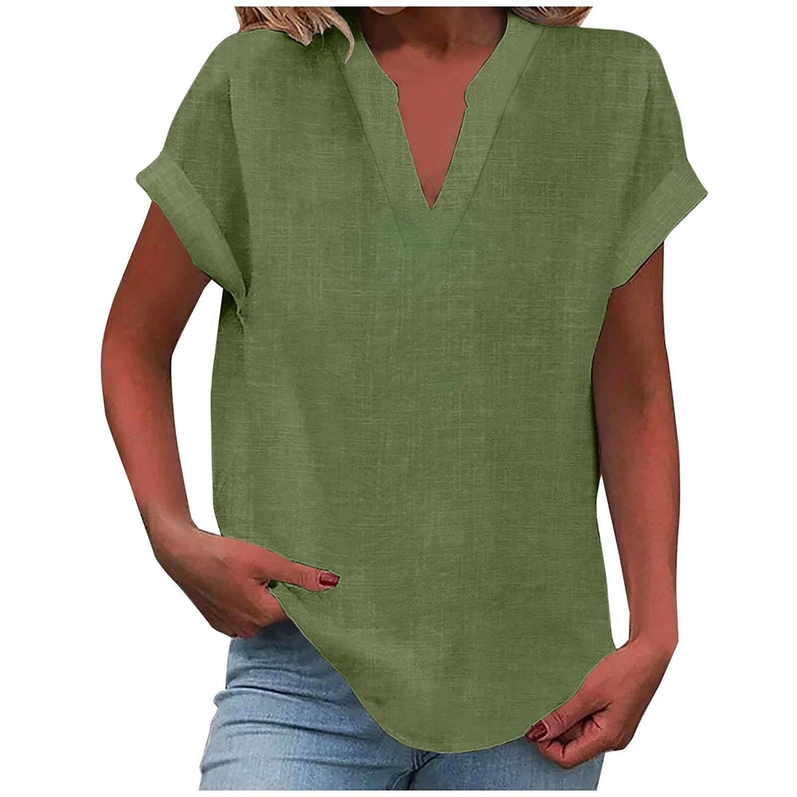 Olivia | Women's Relaxed-Fit V-Neck Short-Sleeve Blouse 11