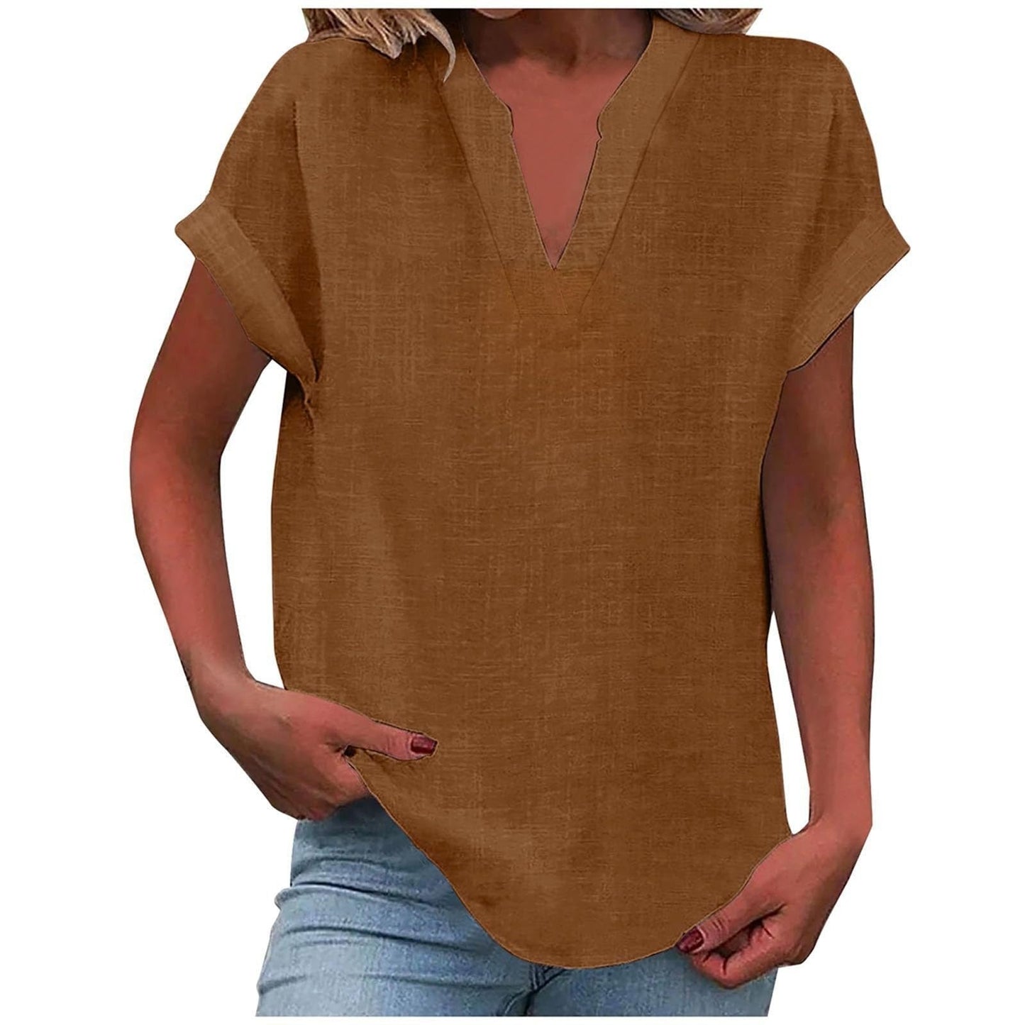 Olivia | Women's Relaxed-Fit V-Neck Short-Sleeve Blouse 12