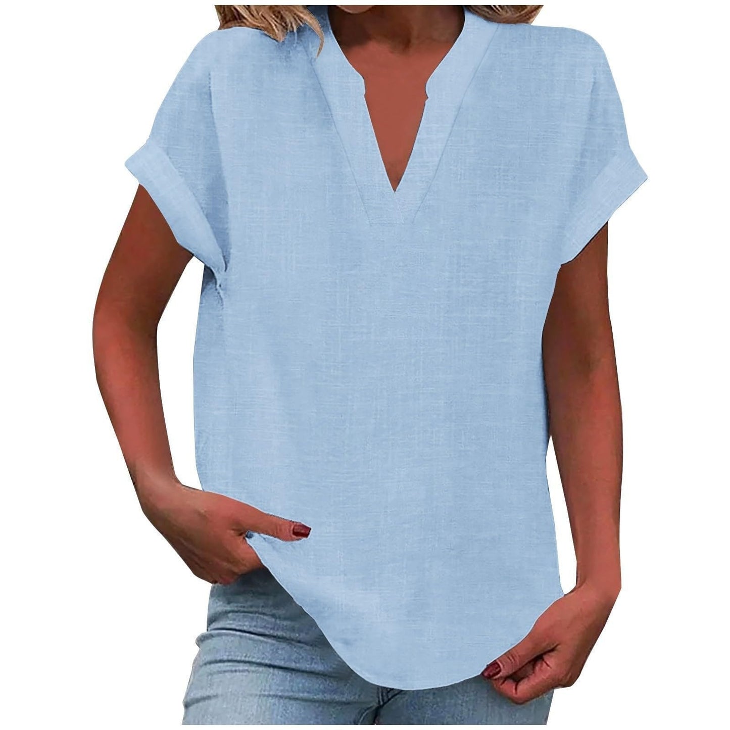 Olivia | Women's Relaxed-Fit V-Neck Short-Sleeve Blouse 2