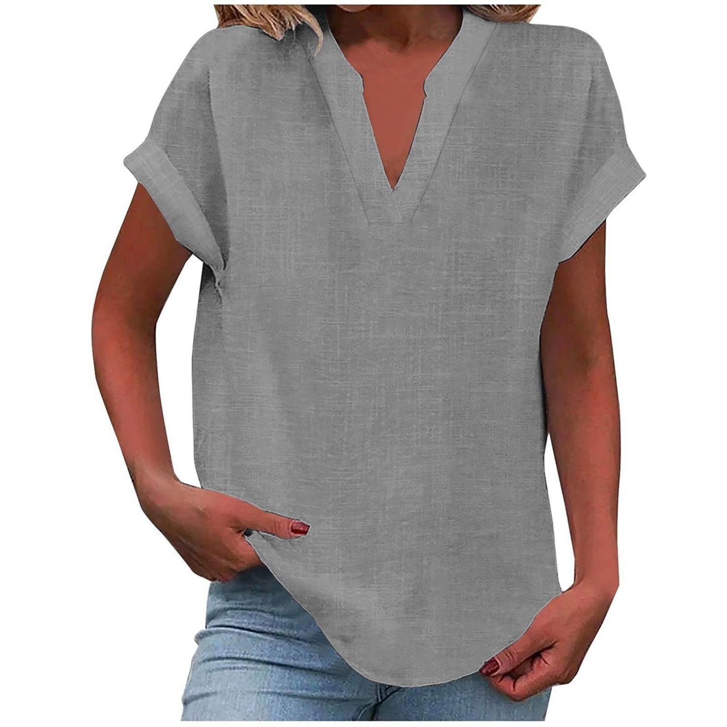 Olivia | Women's Relaxed-Fit V-Neck Short-Sleeve Blouse 4
