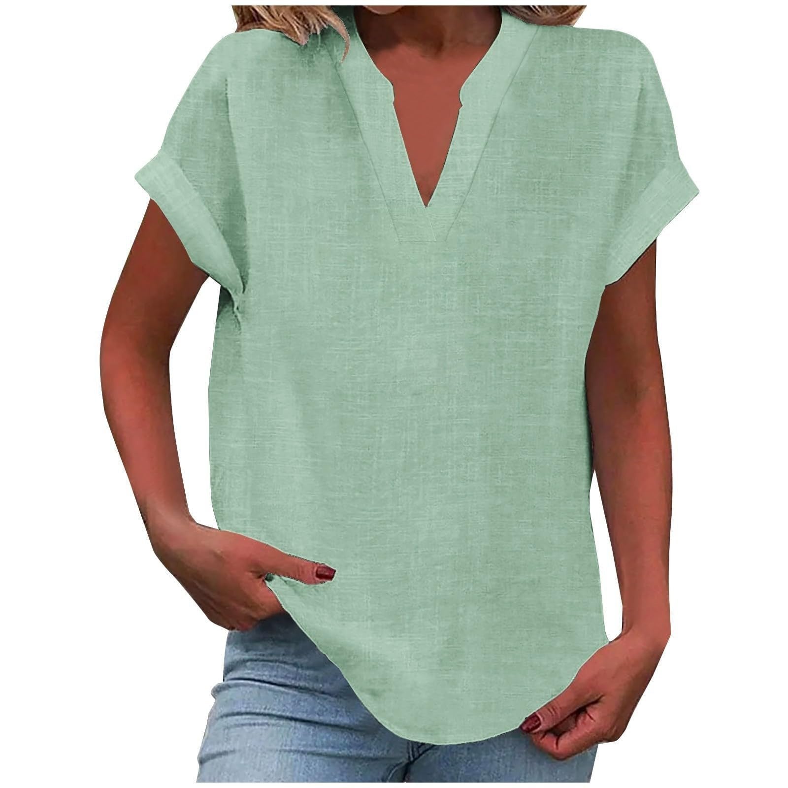 Olivia | Women's Relaxed-Fit V-Neck Short-Sleeve Blouse 5