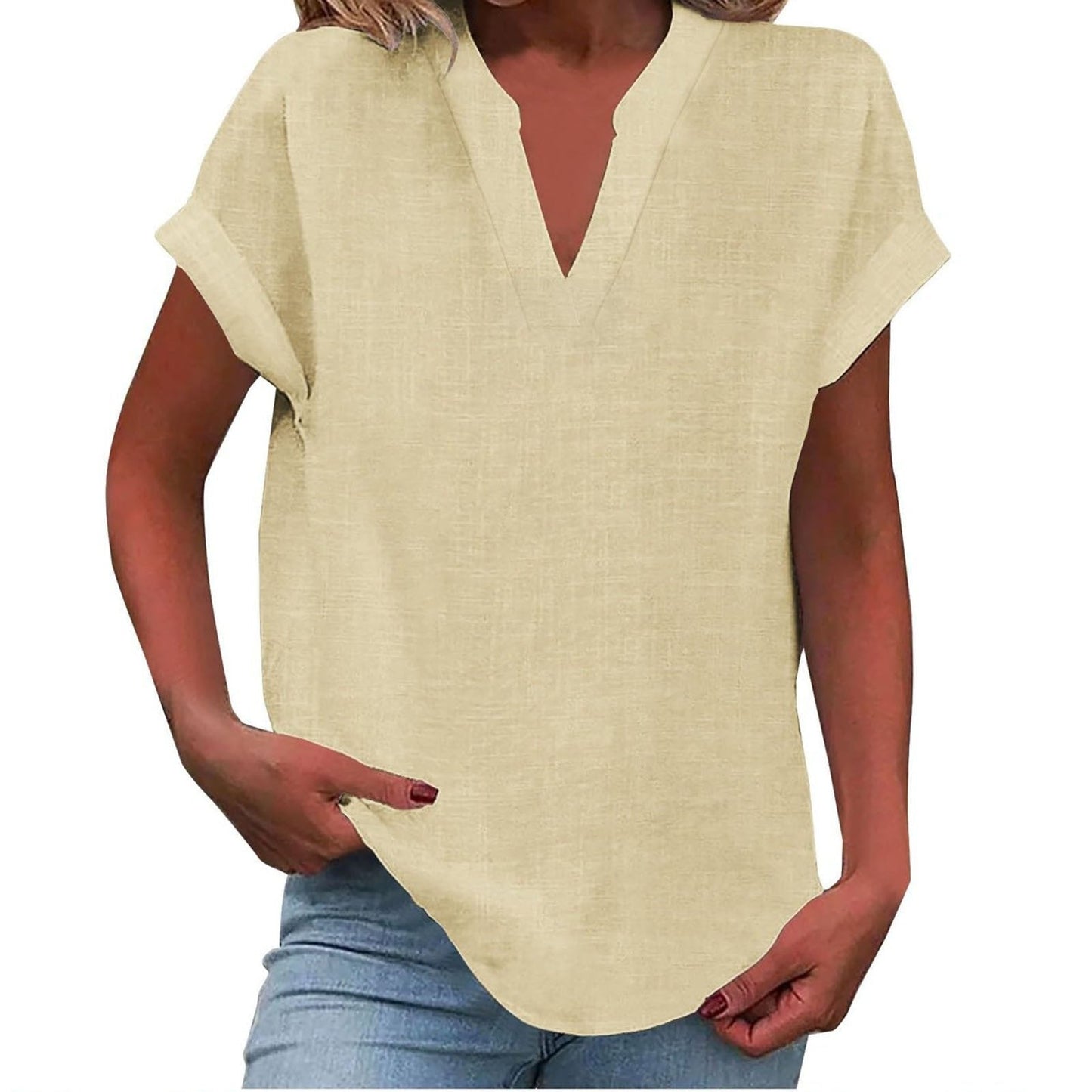 Olivia | Women's Relaxed-Fit V-Neck Short-Sleeve Blouse 6