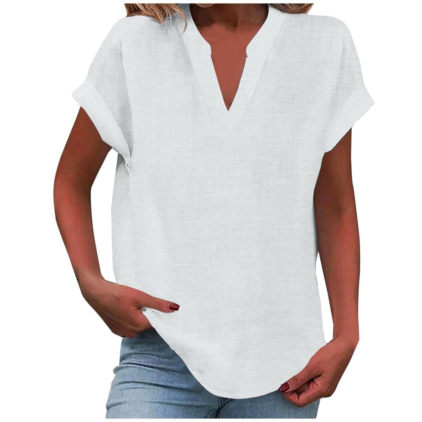 Olivia | Women's Relaxed-Fit V-Neck Short-Sleeve Blouse 8