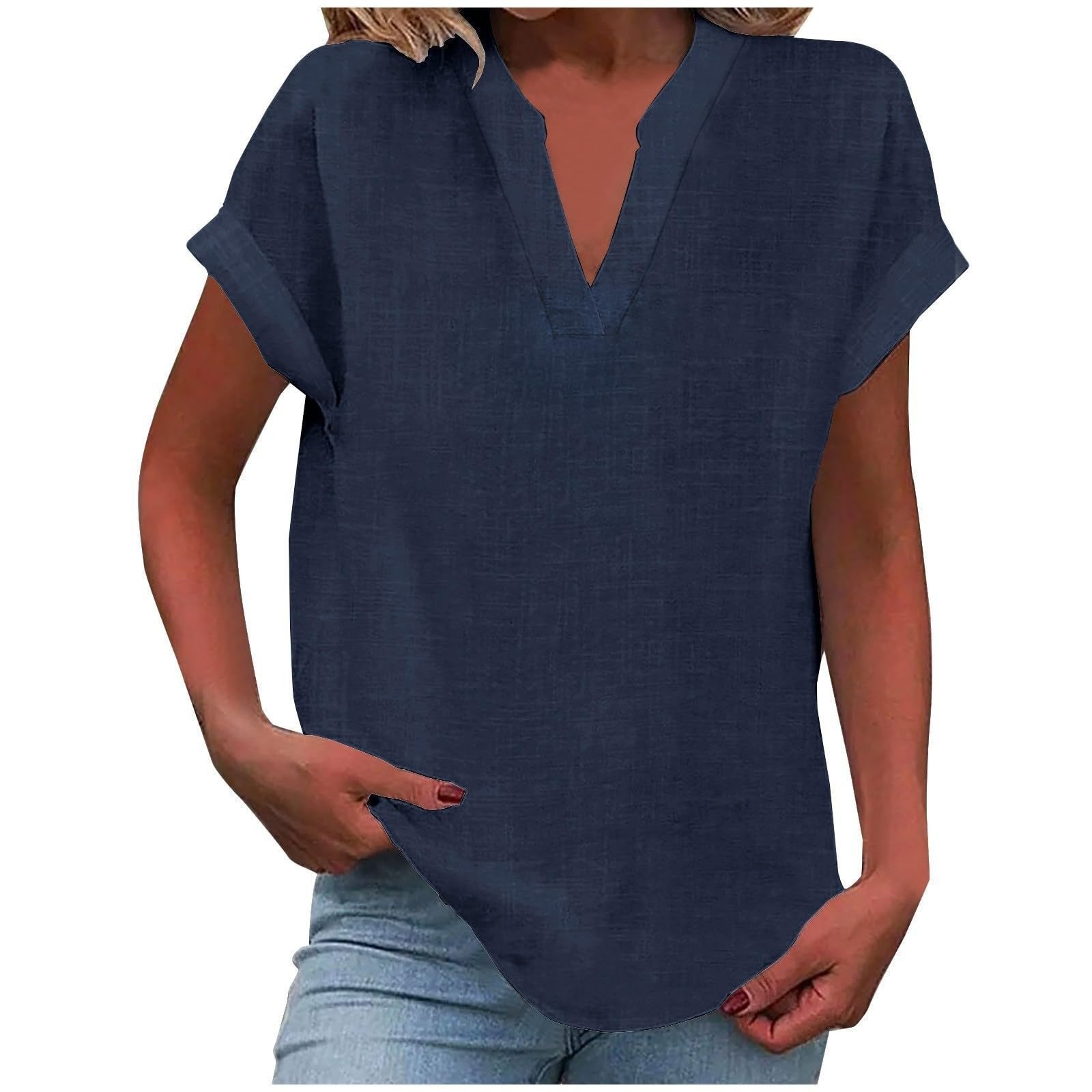 Olivia | Women's Relaxed-Fit V-Neck Short-Sleeve Blouse 9