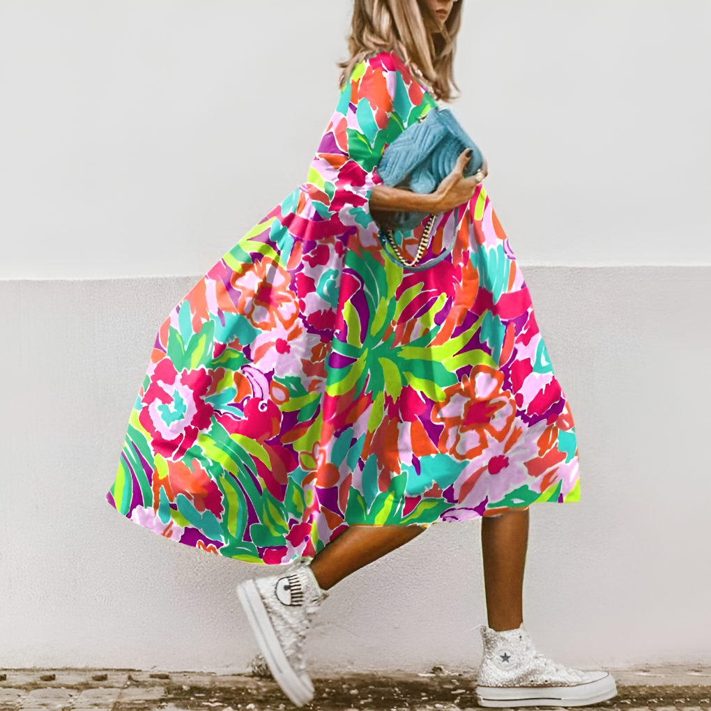 Oversized Floral Print Midi Shirt Dress 0