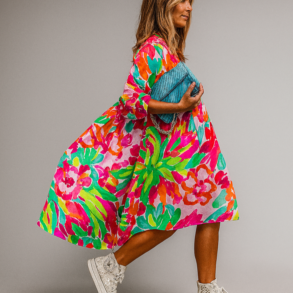 Oversized Floral Print Midi Shirt Dress 1