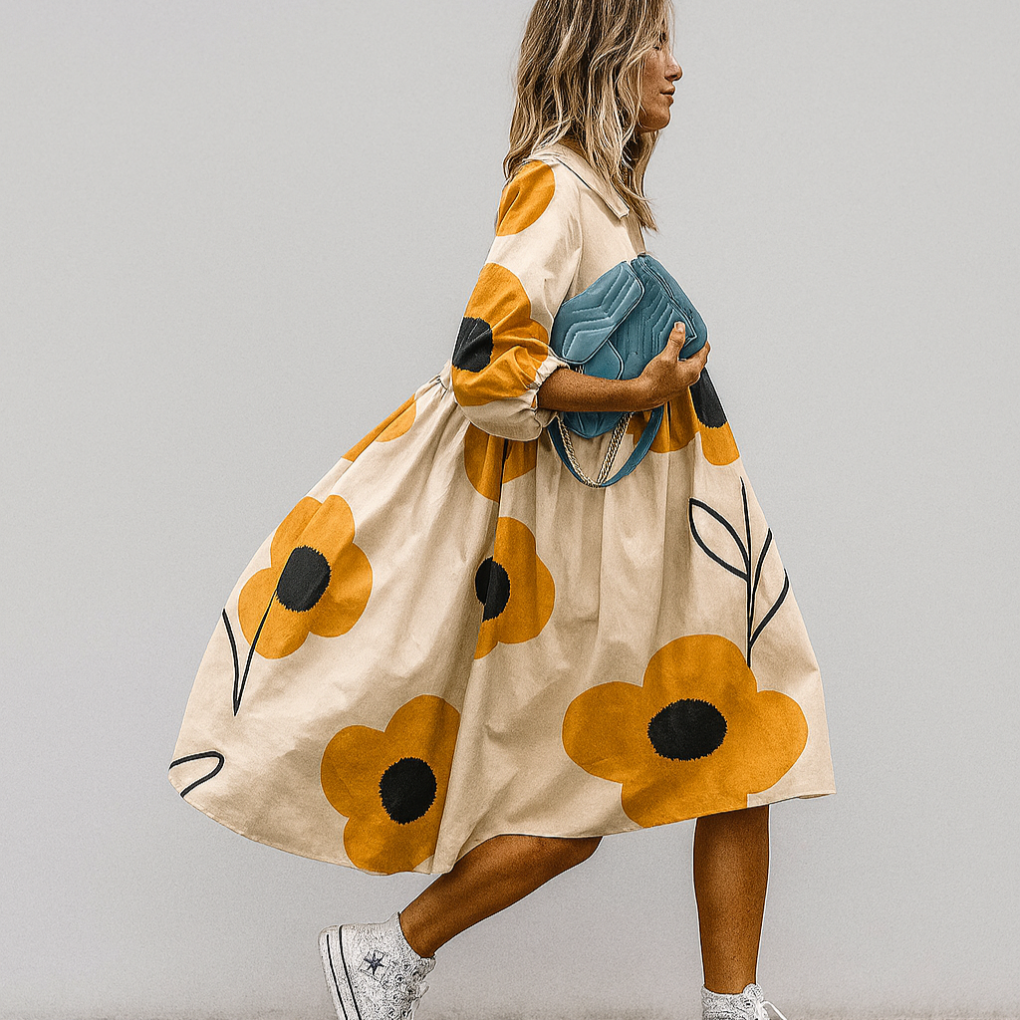 Oversized Floral Print Midi Shirt Dress 2