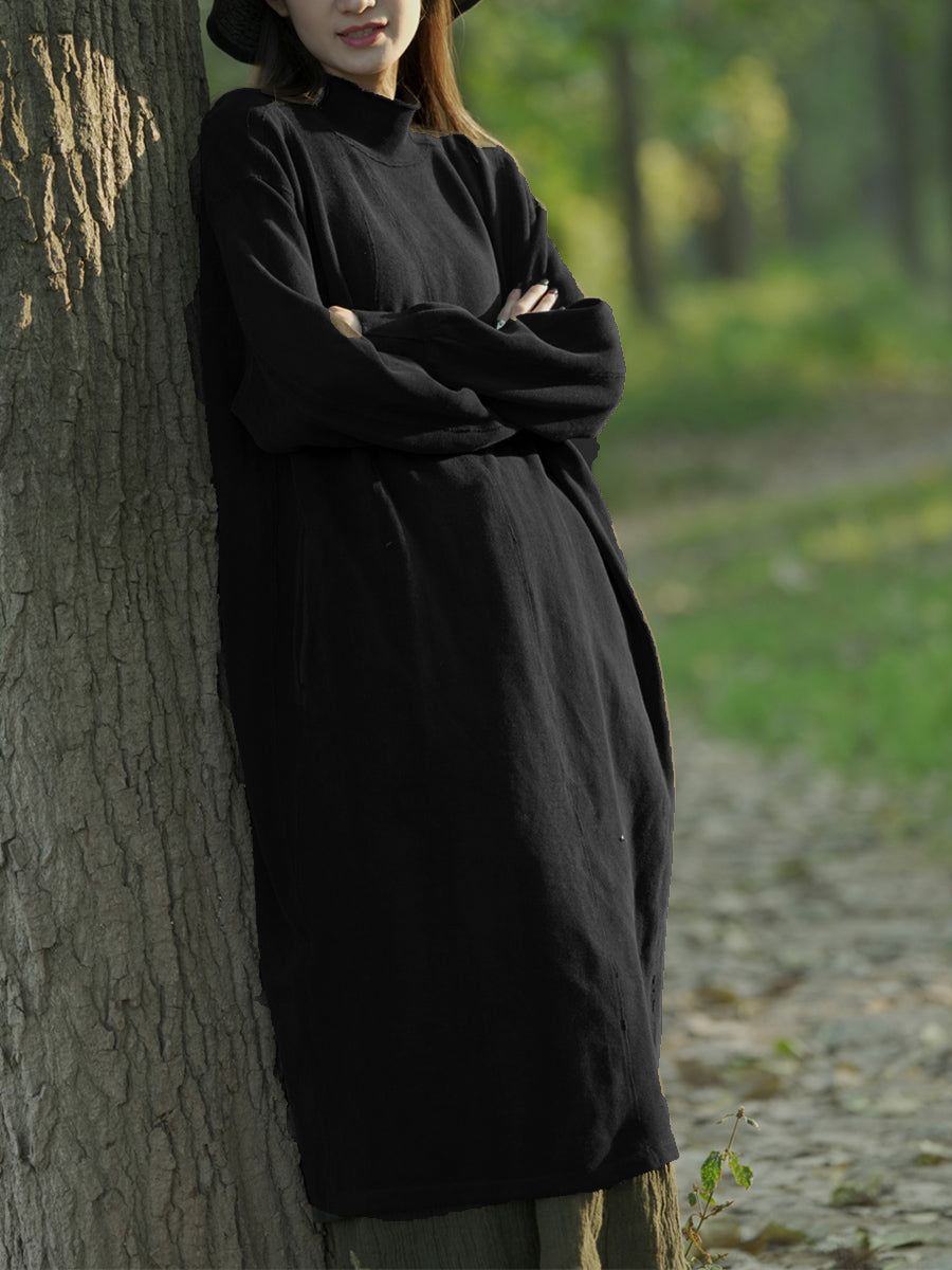 Women's Knit Dress | Stand Collar & Calf-Length 2