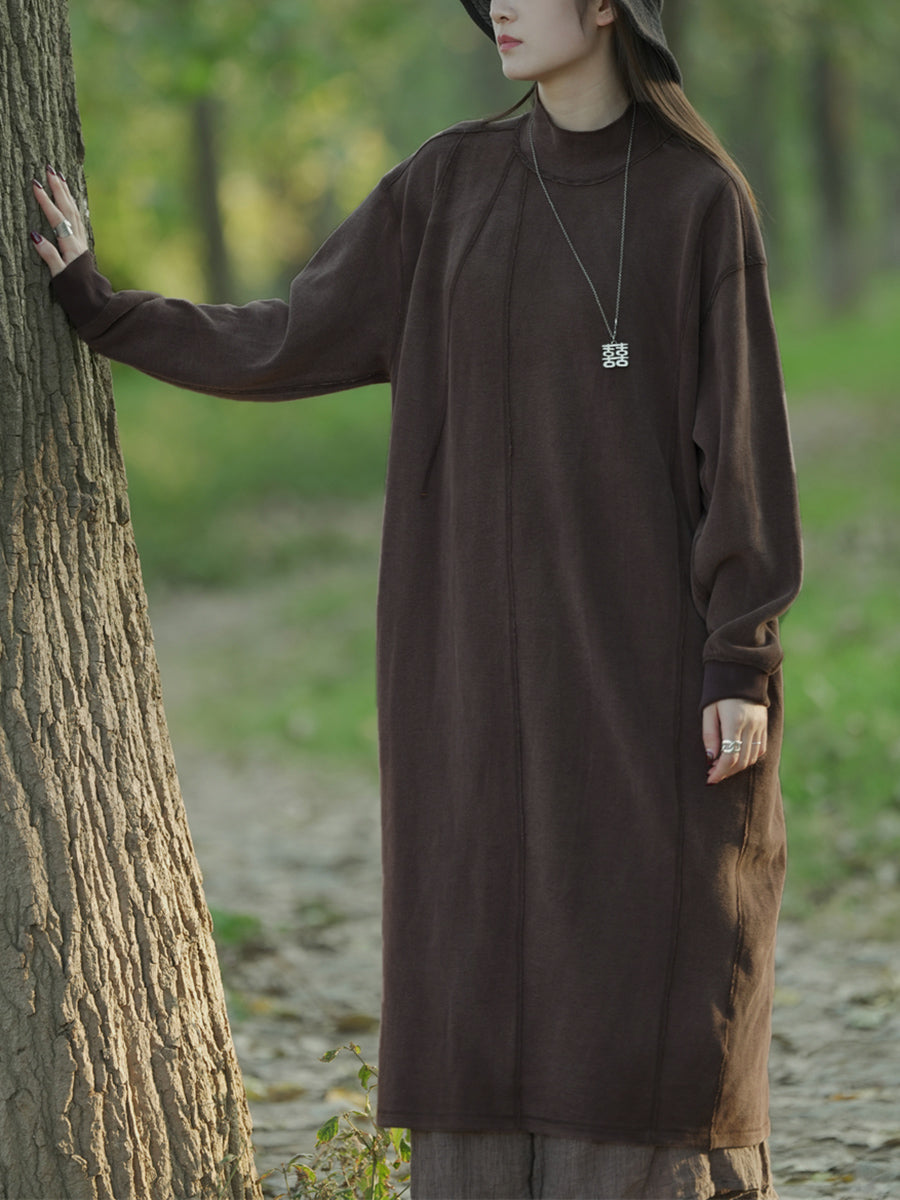 Women's Knit Dress | Stand Collar & Calf-Length 9