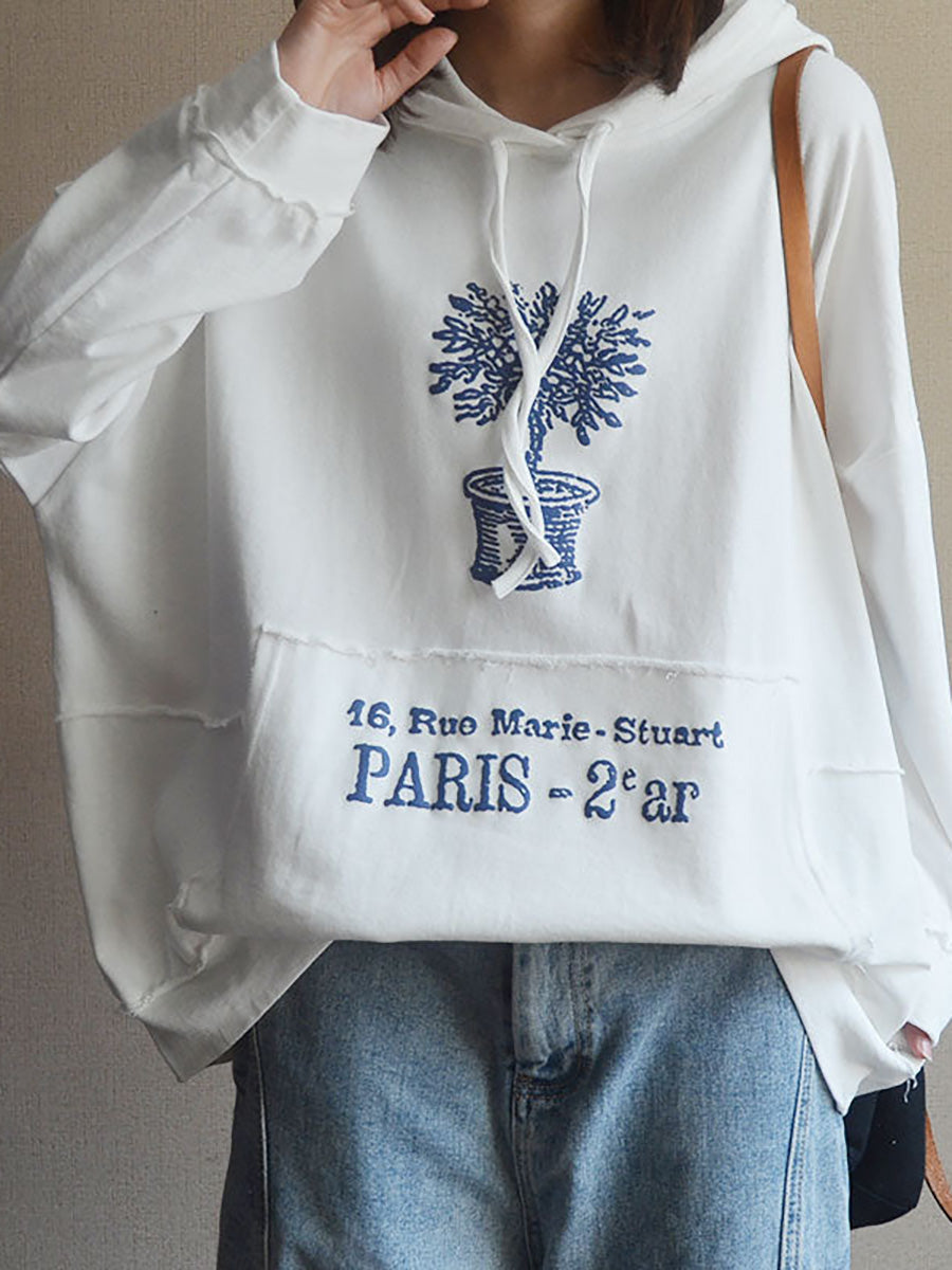 Women's Hooded Sweatshirt | Plant Print & Front Pocket 1