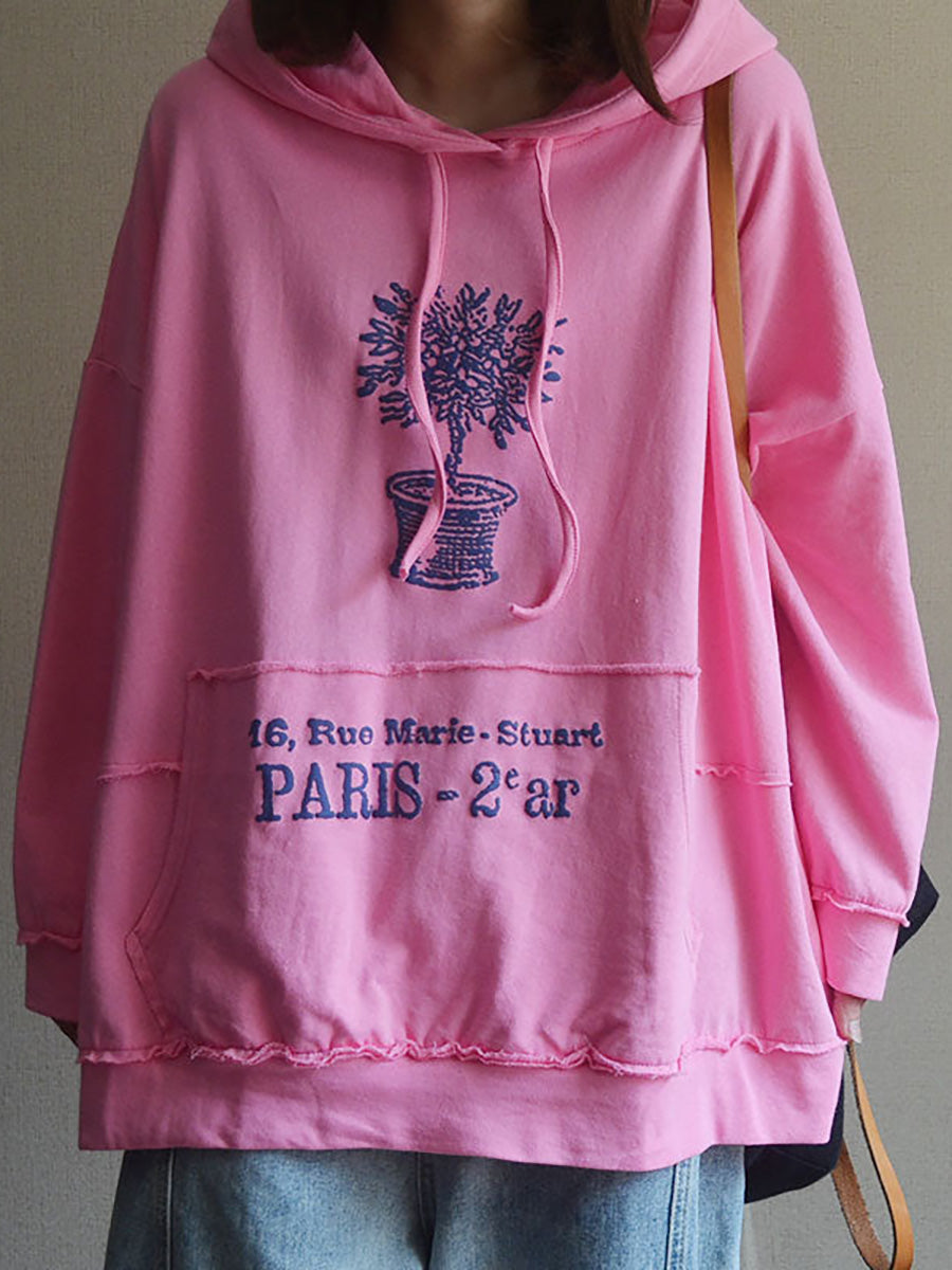 Women's Hooded Sweatshirt | Plant Print & Front Pocket 3