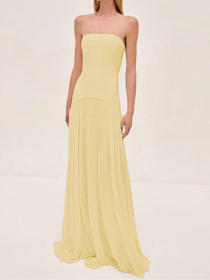 Pleated Maxi Dress Women | Strapless Elegant Evening Gown
