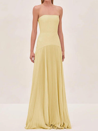 Pleated Maxi Dress Women | Strapless Elegant Evening Gown